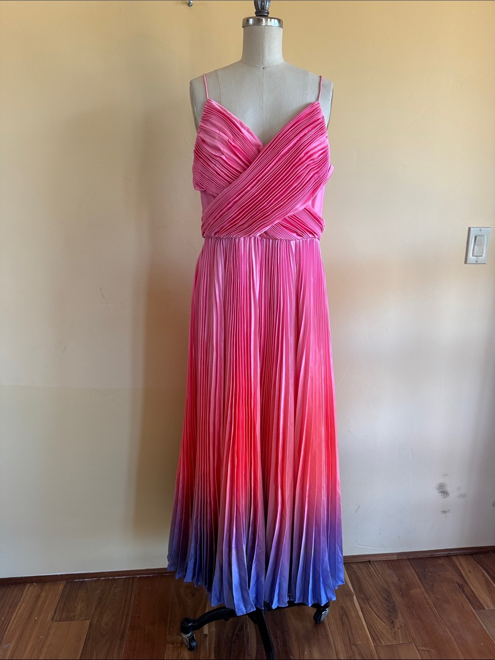 Pink to Purple Ombre Pleated Maxi Dress